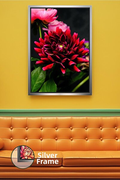 KOSS Dijital Vibrant Red Dahlia Detailed Flower Photo Framed Canvas Painting ...