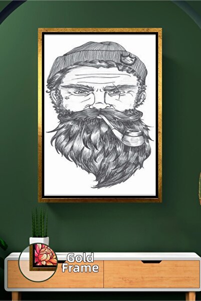 KOSS Dijital Bearded Man Illustration Retro Masculine Framed Canvas Painting ...
