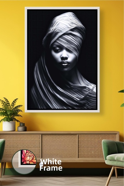 KOSS Dijital Portret de femeie în tonuri de alb-negru cu o eșarfă, pictură pe...