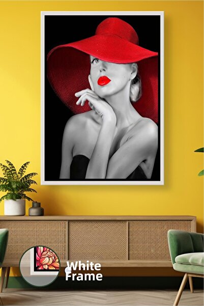 KOSS Dijital Κόκκινο καπέλο Γυναικεία φιγούρα Διακόσμηση τοίχου Κομψός πίνακα...