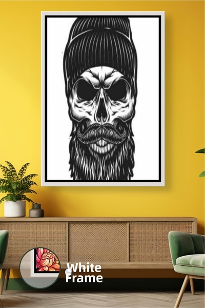 KOSS Dijital Pictură pe pânză înrămată în stil de desen cu craniu cu barbă pe...