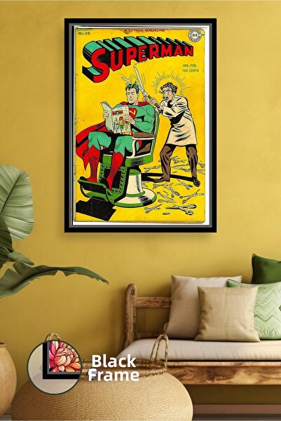 KOSS Dijital Superman Retro Barber Scene Poster Design Tablou pe pânză înrăma...