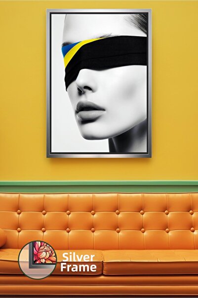 KOSS Dijital Κίτρινο Μπλε ριγέ Ασπρόμαυρο Γυναικείο Πορτρέτο Μοντέρνα Τέχνη Τ...