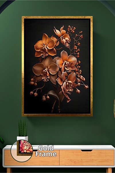 KOSS Dijital Flori de orhidee în ton de cupru, fundal închis, decor de perete...