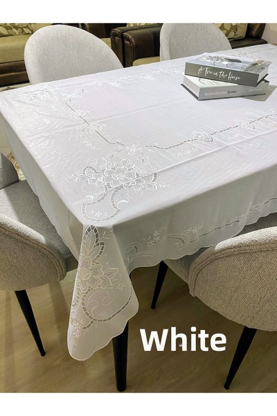 Blue Home Tablecloth Pvc Lace Look Non-Slip Liquid-Proof No Holes Kitchen Tab...