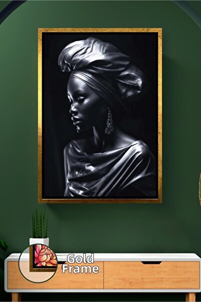 KOSS Dijital Black Woman Figure Wall Painting Metallic Effect Portrait Design...