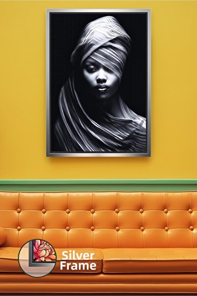 KOSS Dijital Πορτρέτο γυναίκας με μαντήλι σε ασπρόμαυρες αποχρώσεις Σαλόνι Γρ...