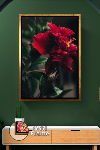 KOSS Dijital Pictură cu flori de hibiscus roșu Pictură modernă pe pânză înrăm...