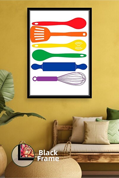 KOSS Dijital Tablou de pânză înrămat cu ustensile de bucătărie colorate boeme...