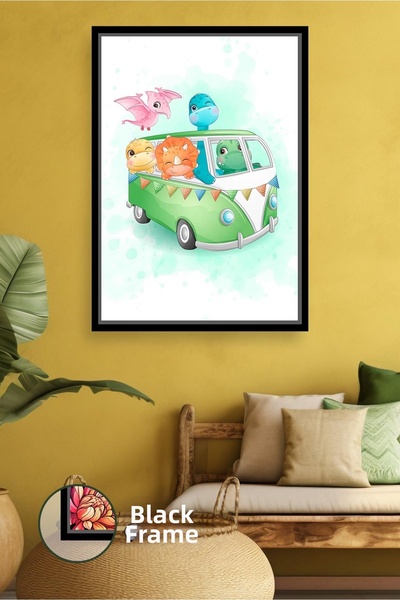 KOSS Dijital Pictură pe pânză înrămată cu tematică de călătorie cu dinozauri ...