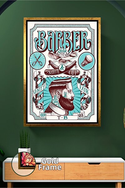 KOSS Dijital Barber Shop Bearded Man Portrait Wall Decor Men's Barber Shop Cl...