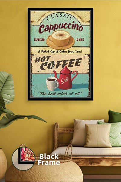 KOSS Dijital Ρετρό καπουτσίνο καφέ πανό ζωγραφισμένο σε καμβά με κορνίζα για ...