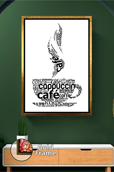 KOSS Dijital Pictură pe pânză înrămată cu siluetă tipografică a cești de cafe...