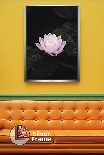 KOSS Dijital Pink Water Lily Lotus Flower Minimal Design Framed Canvas Painti...