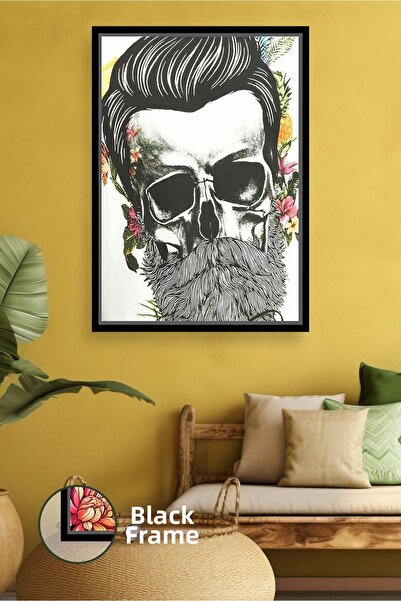 KOSS Dijital Modern Wall Painting with Bearded Skull Pattern, Framed Canvas P...