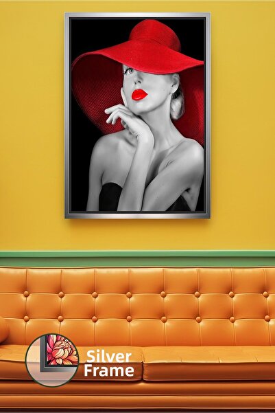 KOSS Dijital Figura de femeie cu pălărie roșie, decor de perete, pictură pe p...