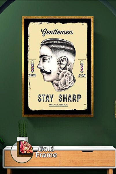 KOSS Dijital Retro Wall Decor Framed Canvas Painting with Mustache Written in...