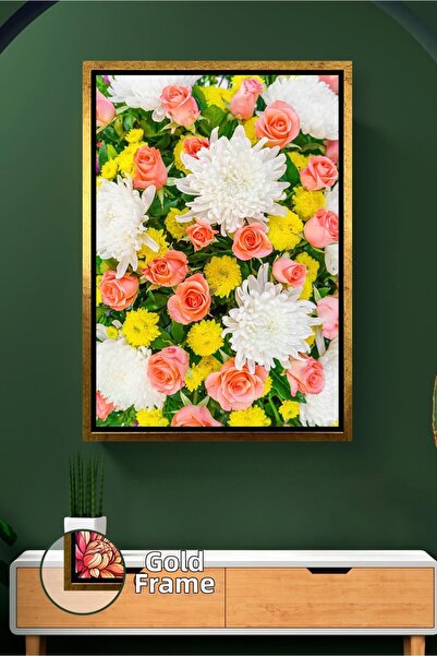 KOSS Dijital Pictură decorativă cu model de flori de trandafir roz, crizantem...