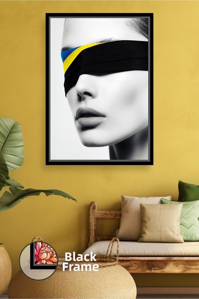 KOSS Dijital Κίτρινο Μπλε ριγέ Ασπρόμαυρο Γυναικείο Πορτρέτο Μοντέρνα Τέχνη Τ...