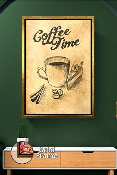 KOSS Dijital Tablou de pânză înrămat cu tematică de cafea vintage, cu desen d...