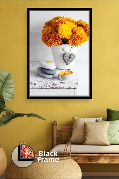 KOSS Dijital Pictură pe pânză înrămată cu flori de crizantemă galbenă, decora...