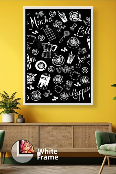 KOSS Dijital Coffee Themed Black Backdrop Kitchen Wall Painting Modern Typogr...