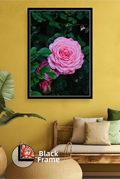 KOSS Dijital Trandafir roz cu frunze verzi, vedere la grădină, decor pentru c...