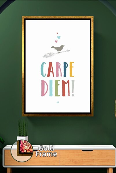 KOSS Dijital Pictură pe pânză înrămată cu text Carpe Diem Decor de perete col...