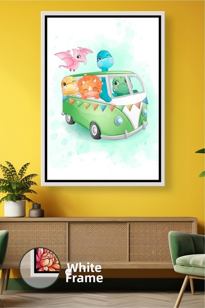 KOSS Dijital Pictură pe pânză înrămată cu tematică de călătorie cu dinozauri ...