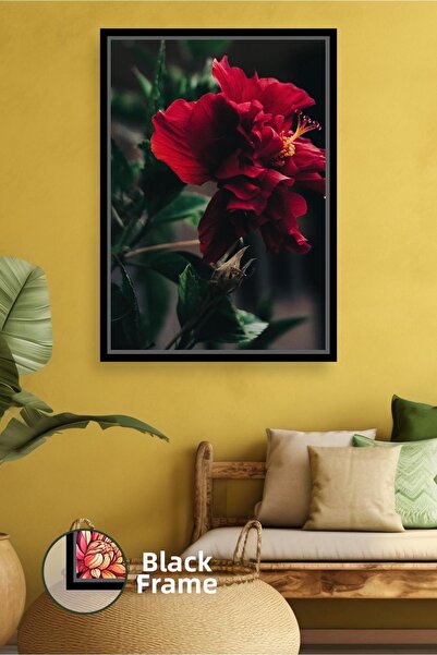 KOSS Dijital Pictură cu flori de hibiscus roșu Pictură modernă pe pânză înrăm...