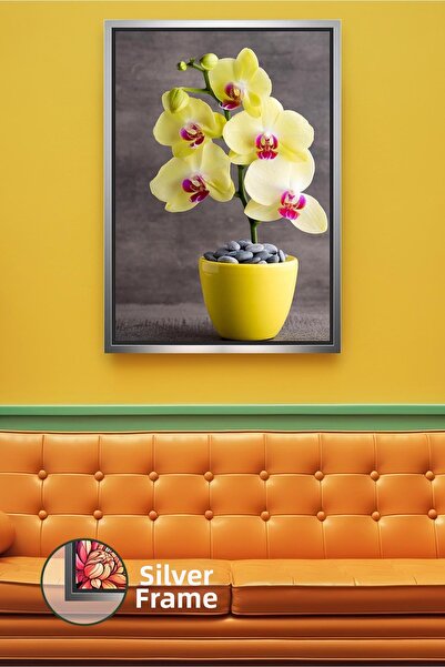 KOSS Dijital Pictură pe pânză înrămată cu temă orhidee galbenă, decor de pere...