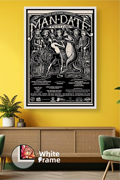 KOSS Dijital Pictură pe pânză cu cadru retro cu temă masculină cu barbă, pent...