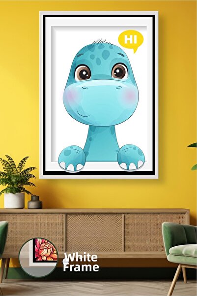 KOSS Dijital Εικόνα σε καμβά με κορνίζα, με τυπωμένο μπλε δεινόσαυρο, διασκεδ...