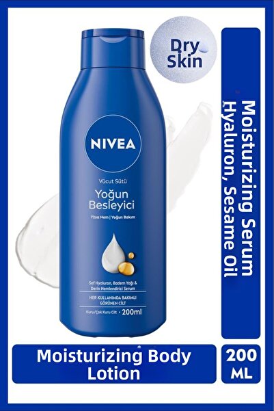 NIVEA حليب مرطب للجسم 200 مل، مغذي مكثف، هيالورون، زيت اللوز، للبشرة الجافة