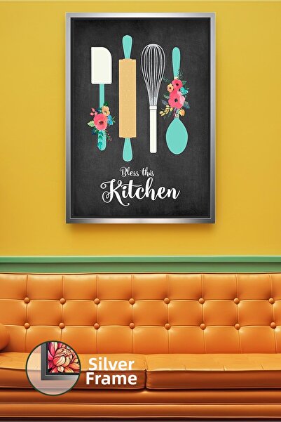 KOSS Dijital Bless This Kitchen, cu flori scrise, ustensile de bucătărie, dec...