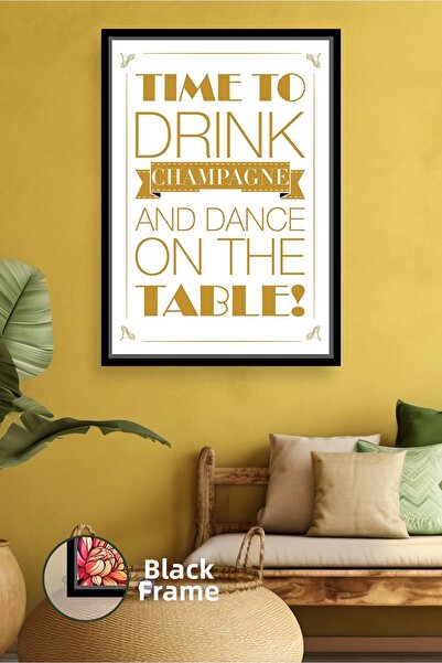 KOSS Dijital Decor de perete cu tipografie tematică de șampanie, pictură pe p...