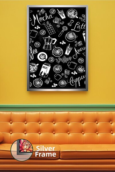 KOSS Dijital Pictură de perete de bucătărie cu tematică cafea, fundal negru, ...