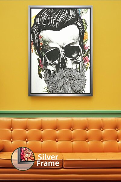 KOSS Dijital Modern Wall Painting with Bearded Skull Pattern, Framed Canvas P...