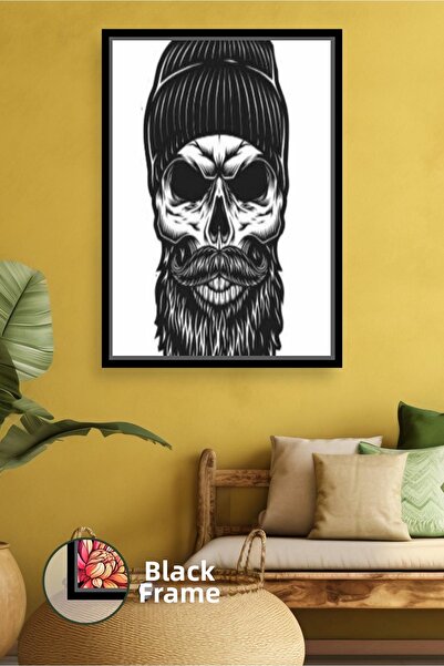 KOSS Dijital Pictură pe pânză înrămată în stil de desen cu craniu cu barbă pe...