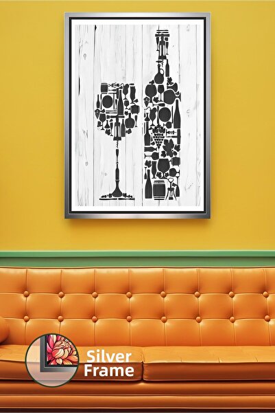 KOSS Dijital Pictură de perete de bucătărie cu silueta de sticlă de vin și pa...