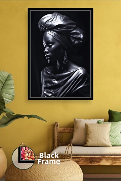 KOSS Dijital Black Woman Figure Wall Painting Metallic Effect Portrait Design...
