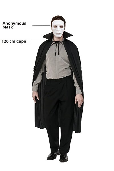 magicool 120 cm Cloak with Black Color Collar and White Anonymous Mask