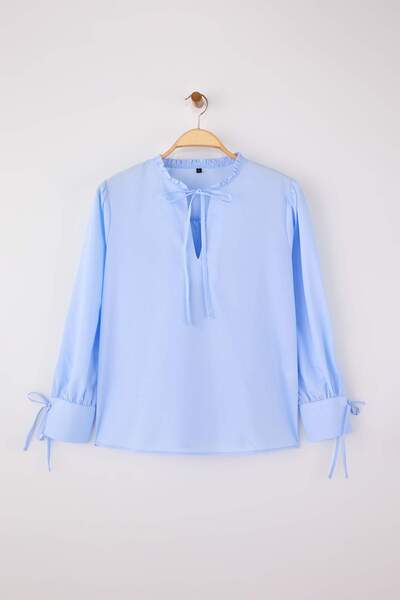 Trendyol Curve Bluză mare din țesătură albastră