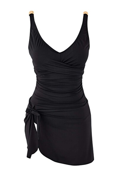Trendyol Collection Black Belted V-Neck Swimsuit Tbess26Ma00014