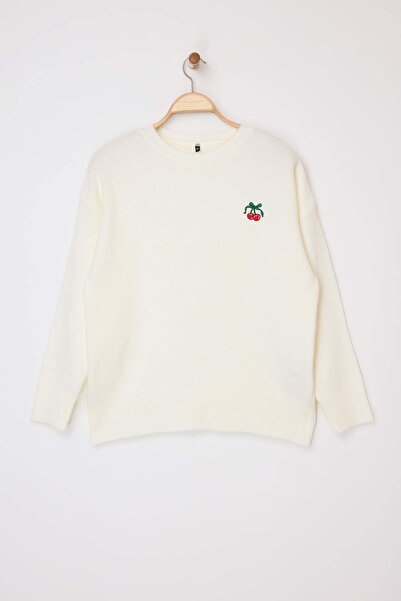 Trendyol Curve Ecru Stickerei-Detail Pullover aus weichem Strickstoff TBBAW26...