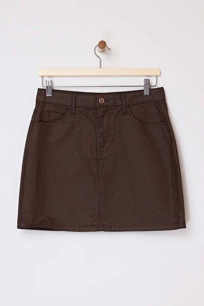 Trendyol Collection Fusta mini din denim cu finisaj maro TWOSS26ET00003