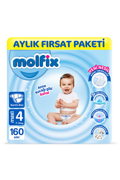 Molfix Bebek Bezi 4 Beden Maxi Aylık Fırsat Paketi 160 Adet