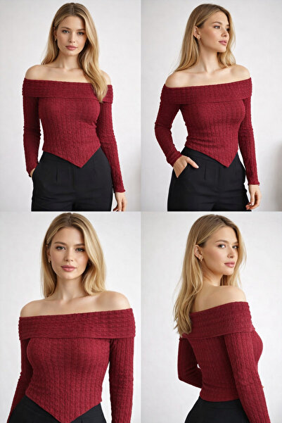 SUİD بلوزة موديل غير متناظرة من الأمام بياقة مادونا