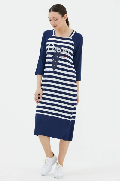 Sementa Kadın Lacivert Truvakar Kol Çizgili Marine Elbise