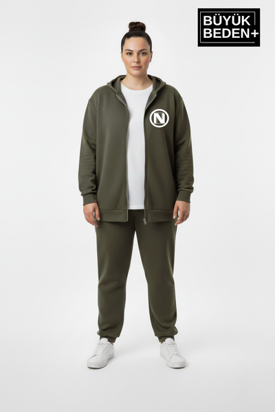 Superlife سترة نسائية كبيرة الحجم بغطاء رأس بسحاب N مطبوع رفيعة من نوع سويت شيرت SPR26BHRK922